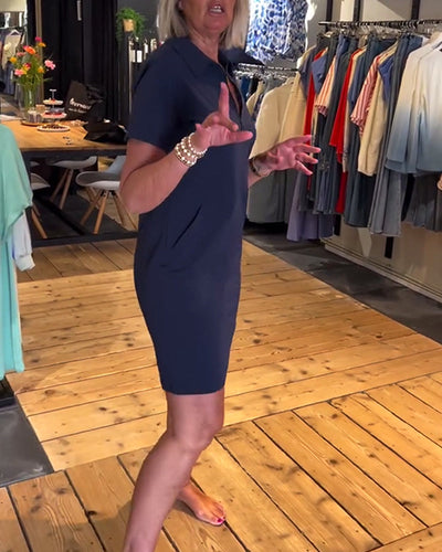 Zipper Dress with Leaf-Shaped Collar