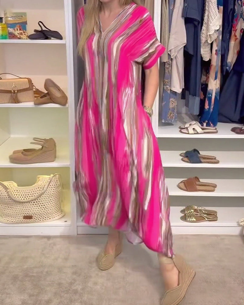 Casual Loose-Fit V-Neck Dress