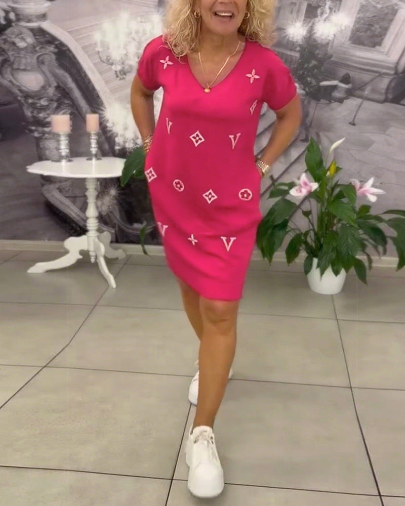 Stylish V-Neck Short Sleeve Dress