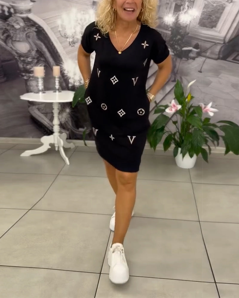 Stylish V-Neck Short Sleeve Dress