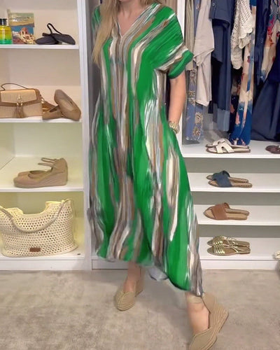 Casual Loose-Fit V-Neck Dress