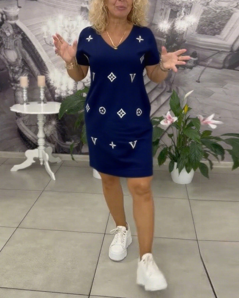 Stylish V-Neck Short Sleeve Dress