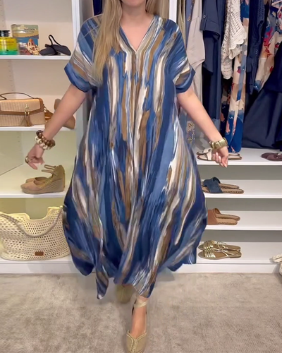 Casual Loose-Fit V-Neck Dress
