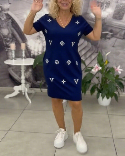 Stylish V-Neck Short Sleeve Dress