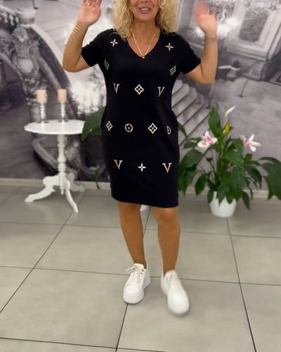 Stylish V-Neck Short Sleeve Dress