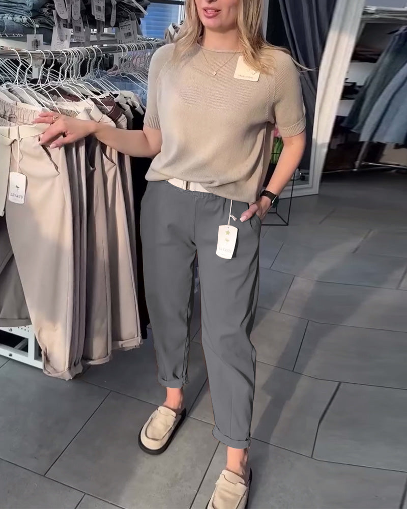 Solid Color Relaxed Straight Pants