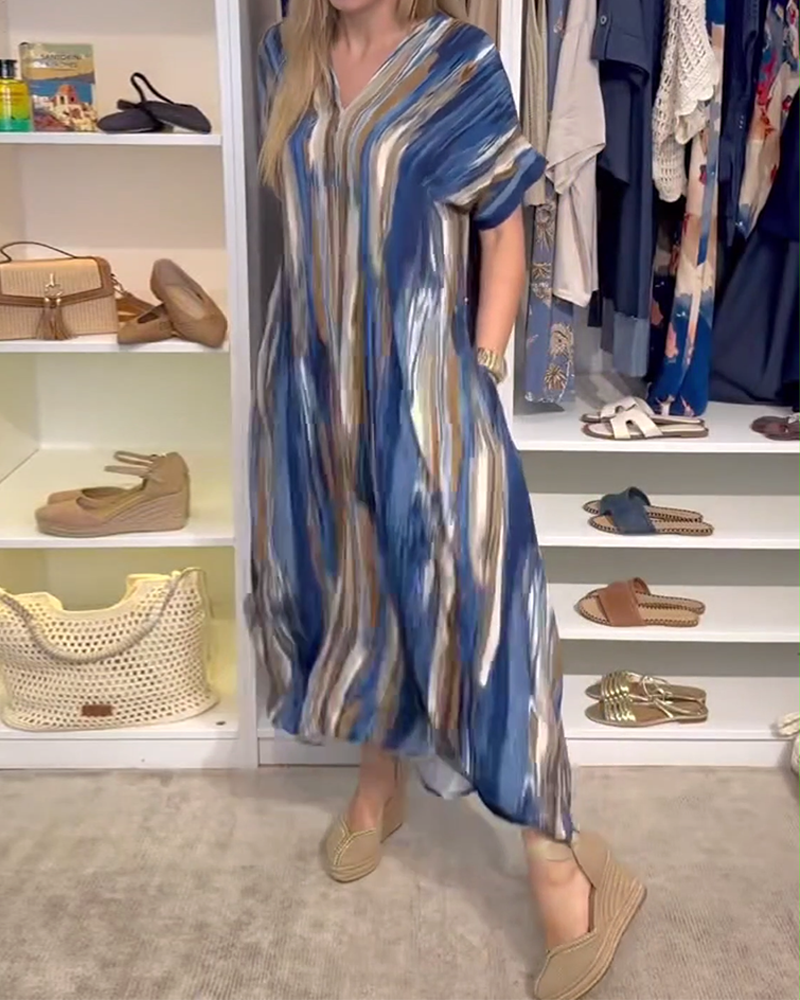 Casual Loose-Fit V-Neck Dress