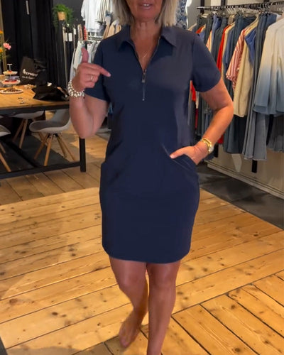 Zipper Dress with Leaf-Shaped Collar
